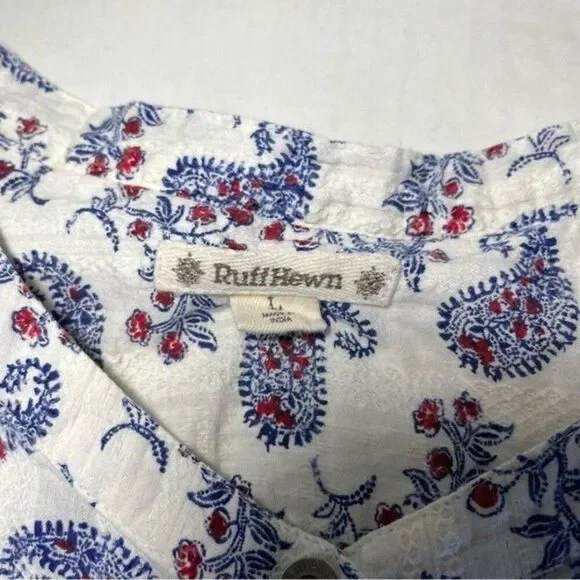 Ruff Hewn Boho Paisley Button Down Blouse - Red White Blue Crochet Large - Picture 7 of 10